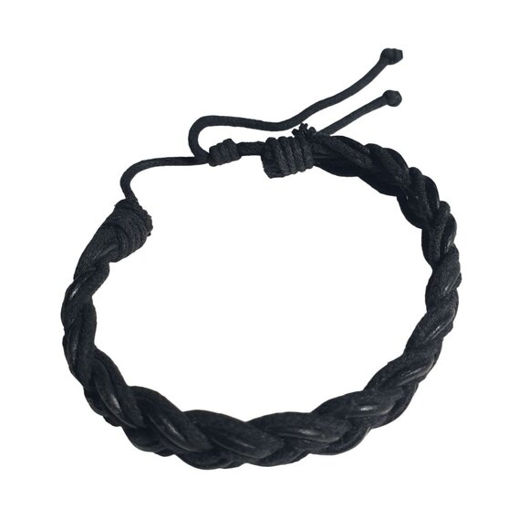 Black Braided Adjustable Bracelet Handmade Casual Jewelry Faux Leather Men - Picture 1 of 4